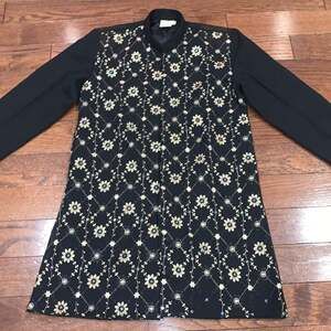 Darshan Men’s Black Embroidered Ethnic Jacket Sz 9 Long Coat Style Indo-Western